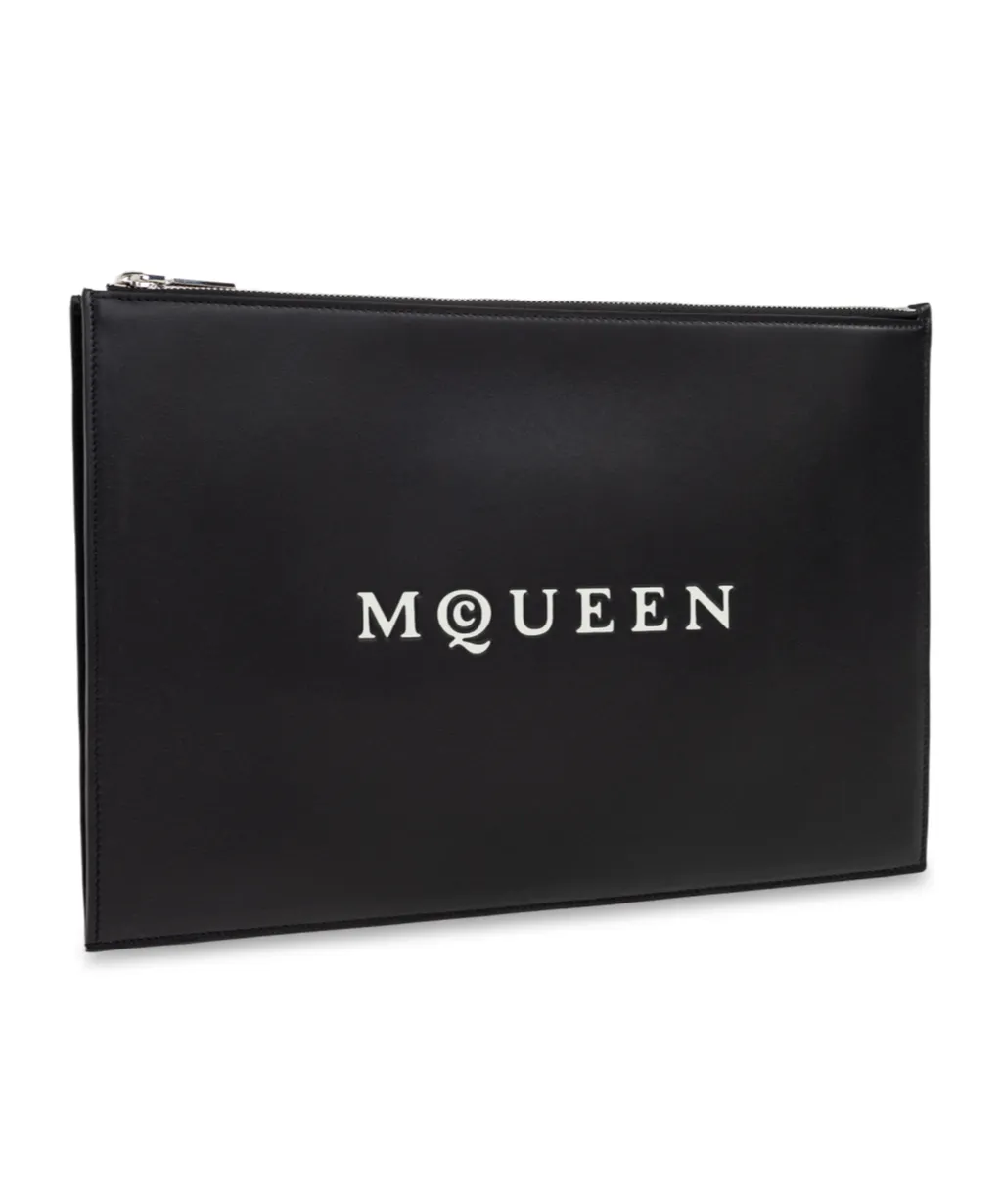 Logo Printed Zipped Clutch Bag