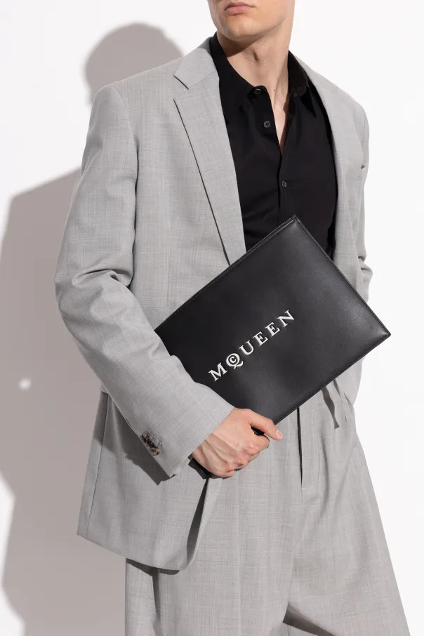 Logo Printed Zipped Clutch Bag