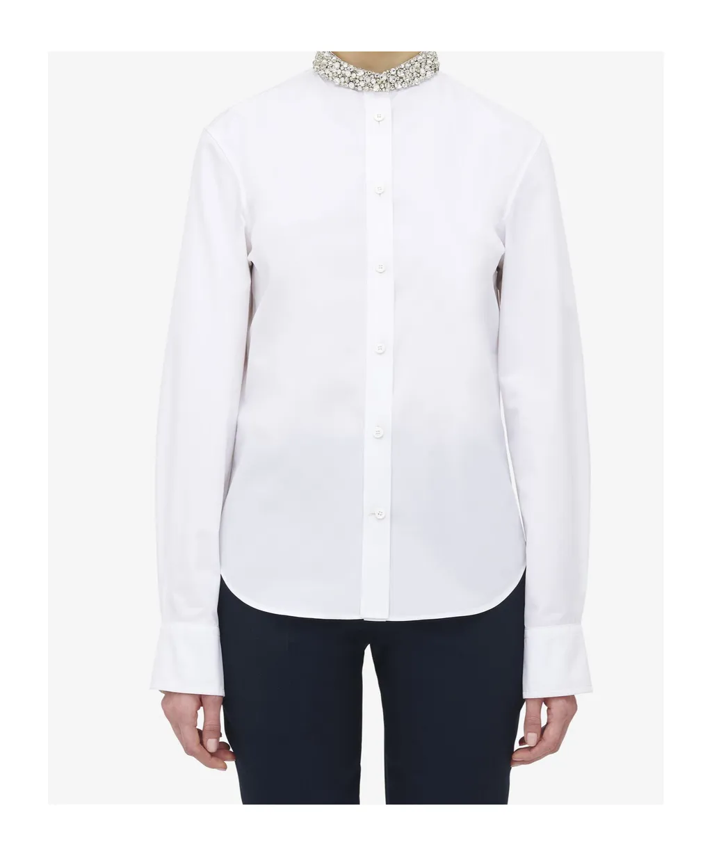Long Sleeved Embellished-Neck Shirt