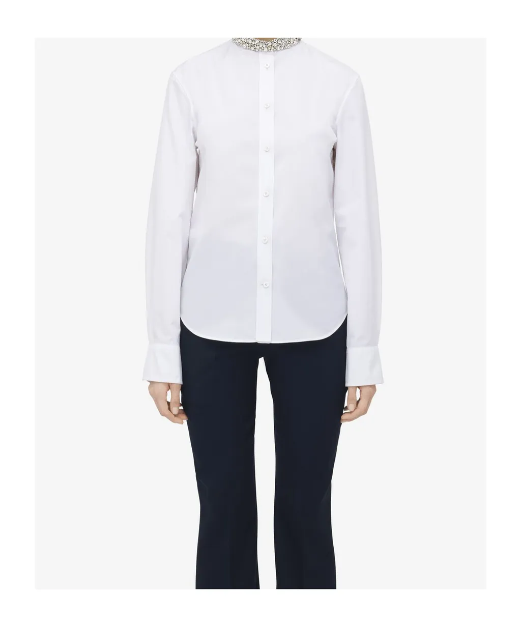 Long Sleeved Embellished-Neck Shirt