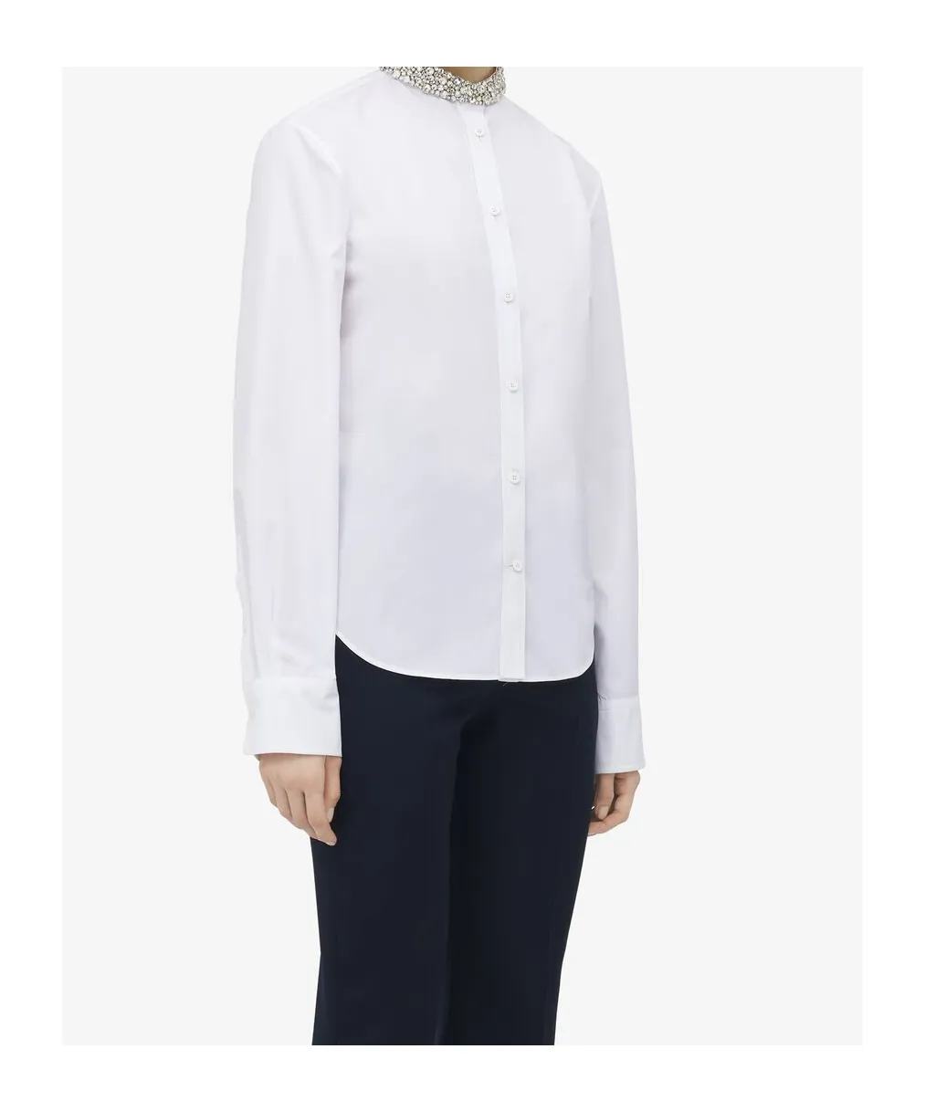 Long Sleeved Embellished-Neck Shirt