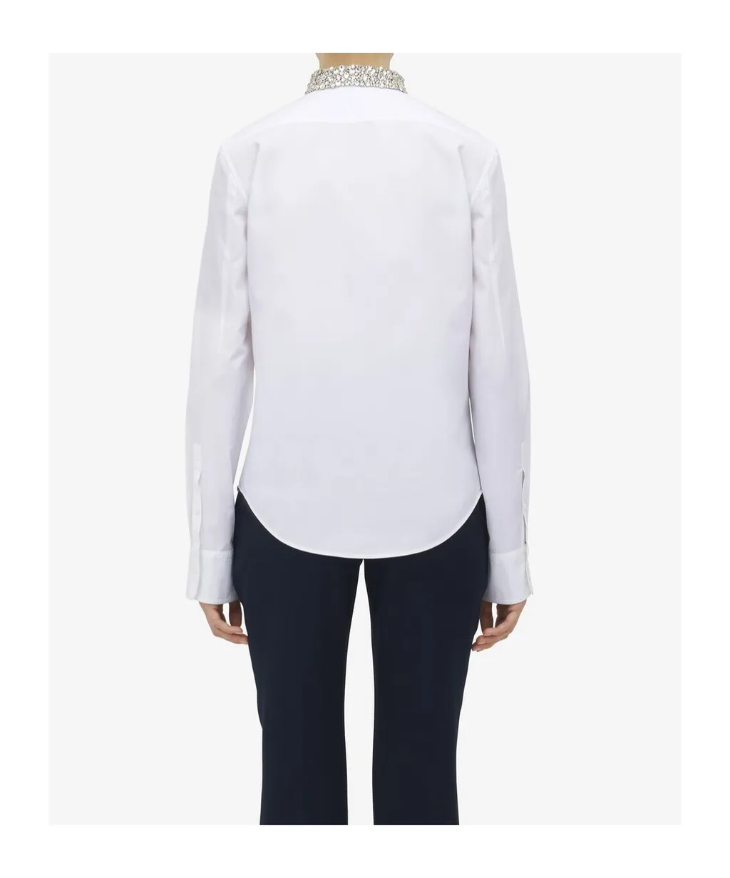 Long Sleeved Embellished-Neck Shirt