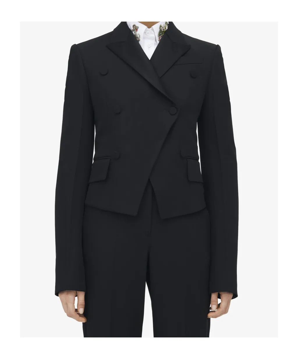 Flap-Pocketed Double-Breasted Blazer