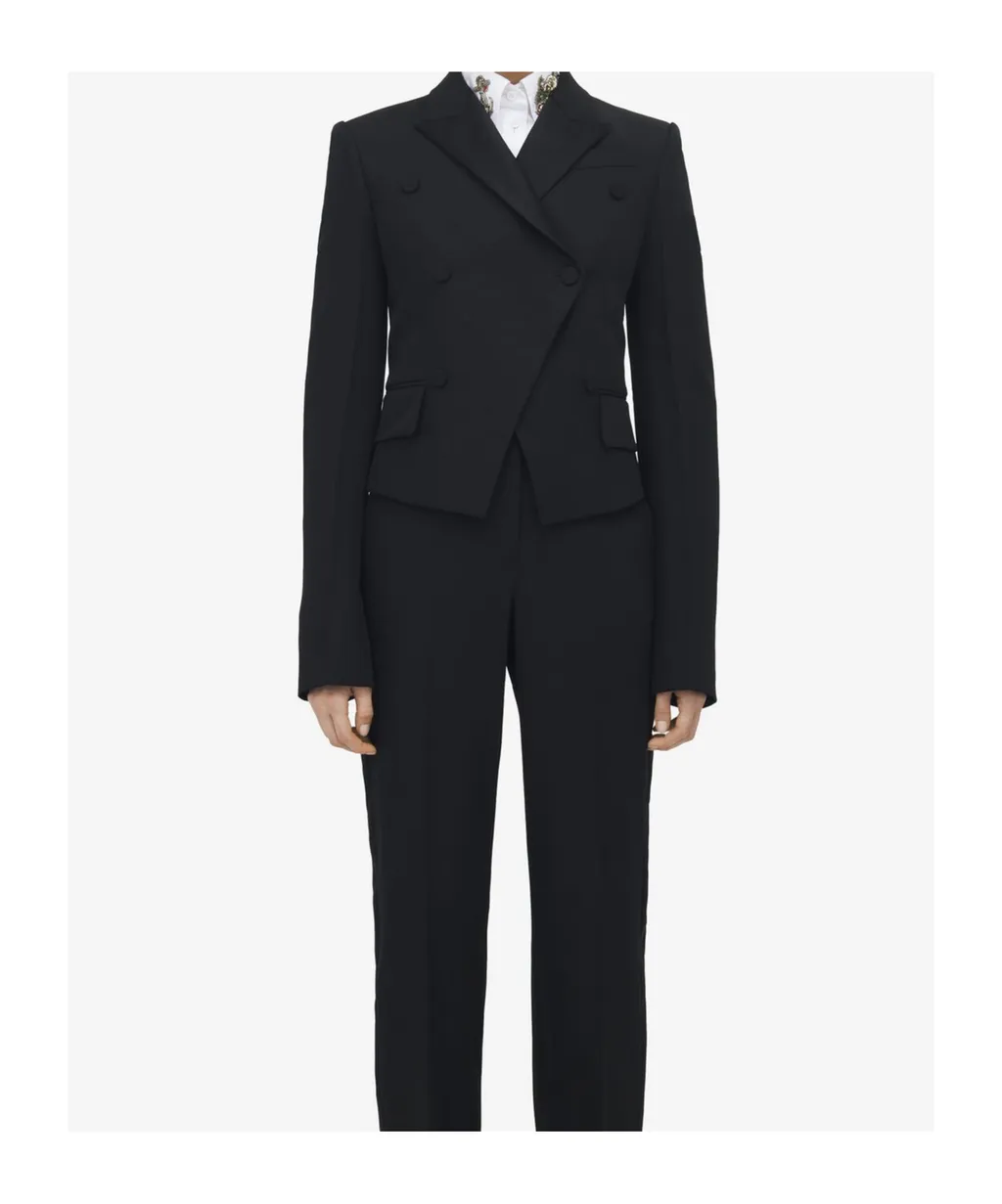 Flap-Pocketed Double-Breasted Blazer