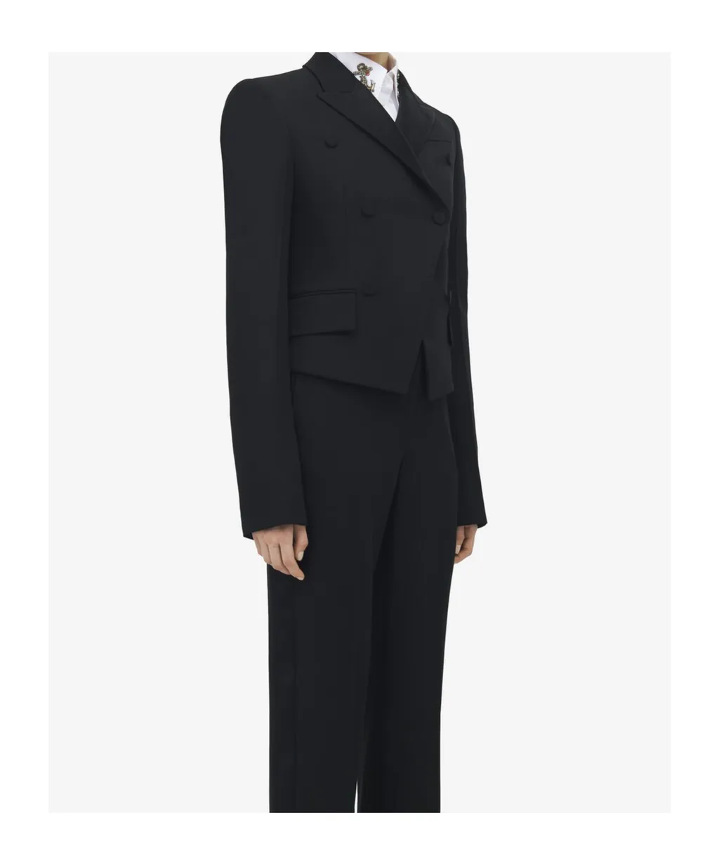 Flap-Pocketed Double-Breasted Blazer