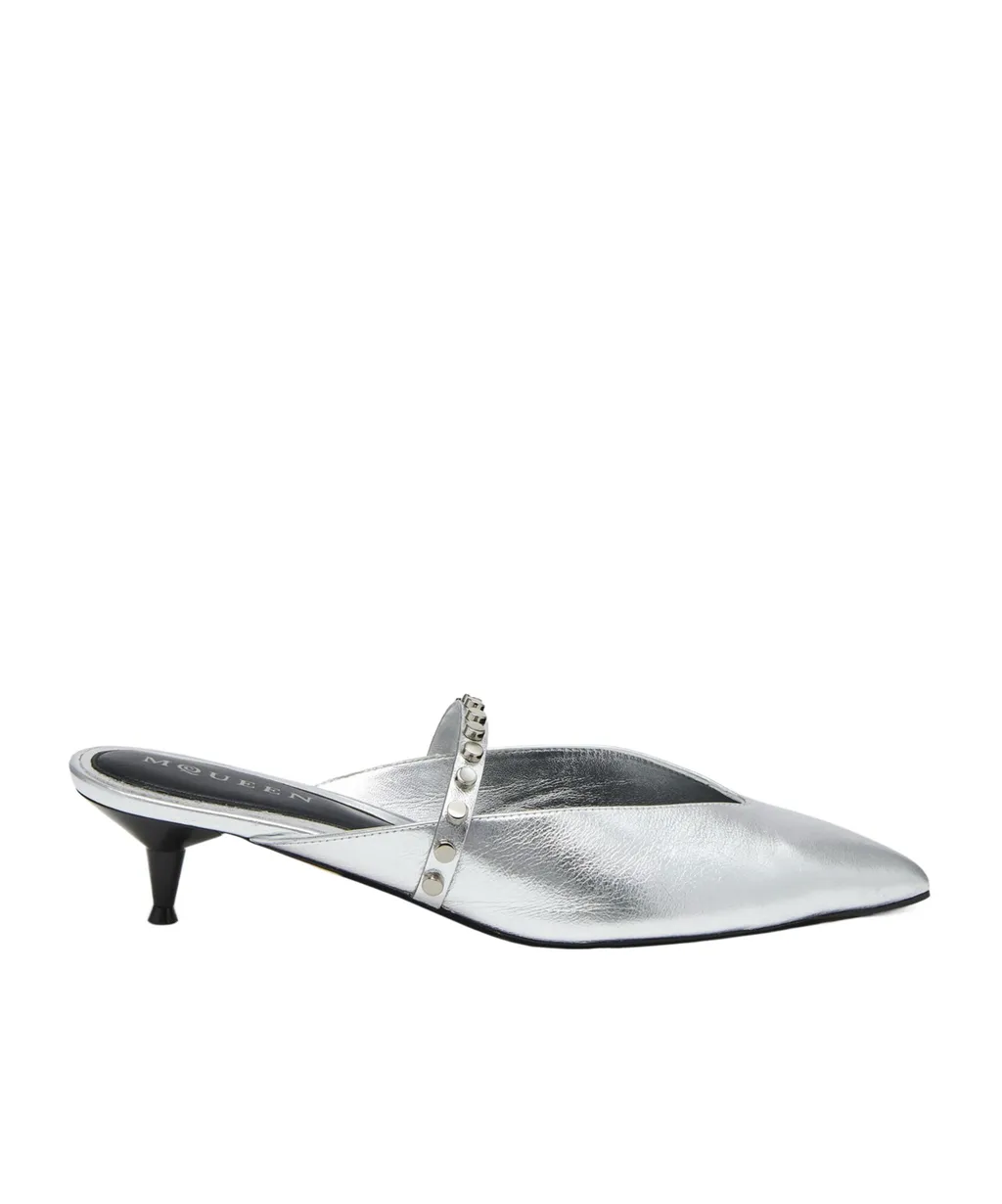 Stud-Embellished Pointed-Toe Mules