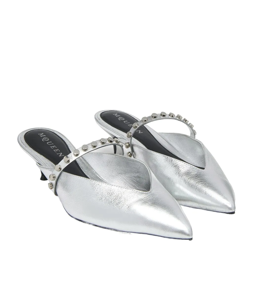 Stud-Embellished Pointed-Toe Mules