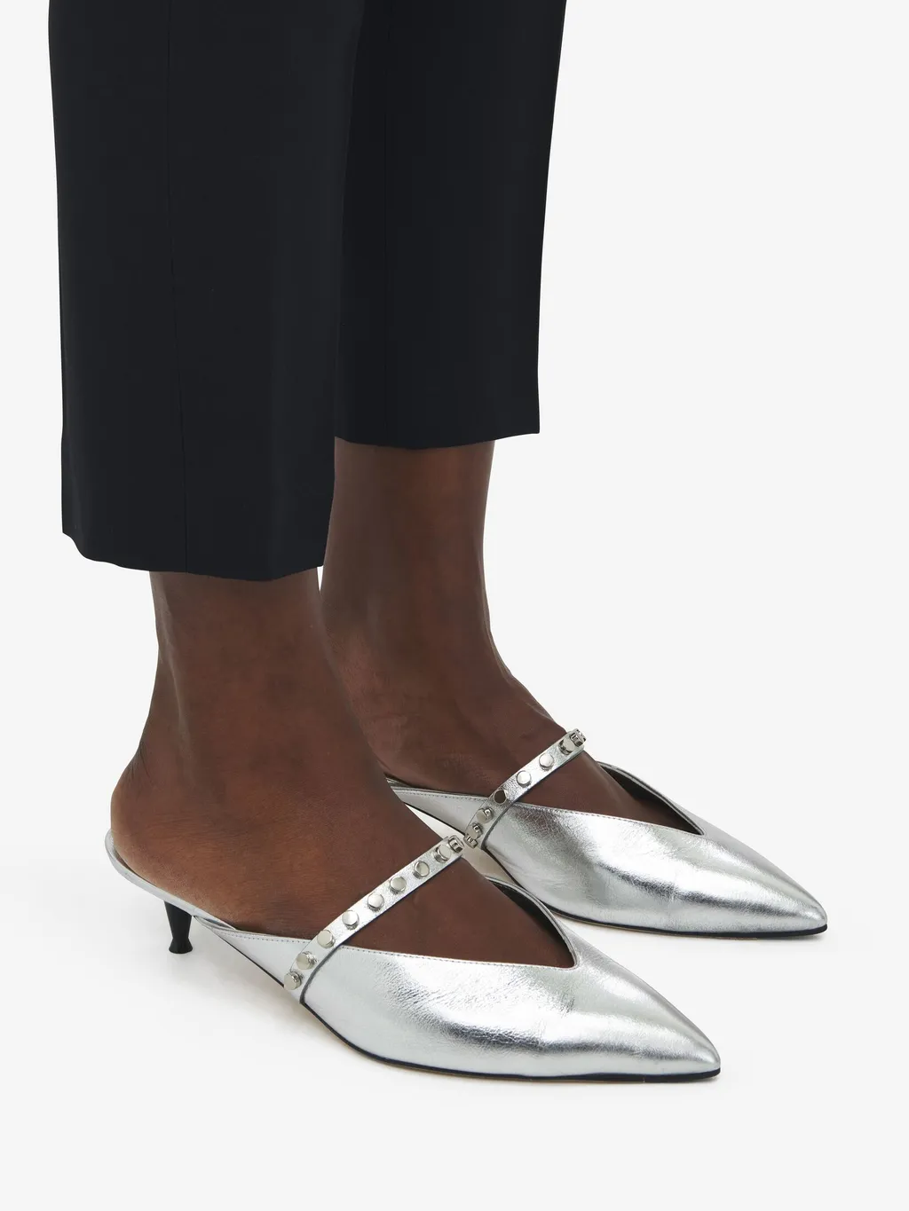 Stud-Embellished Pointed-Toe Mules