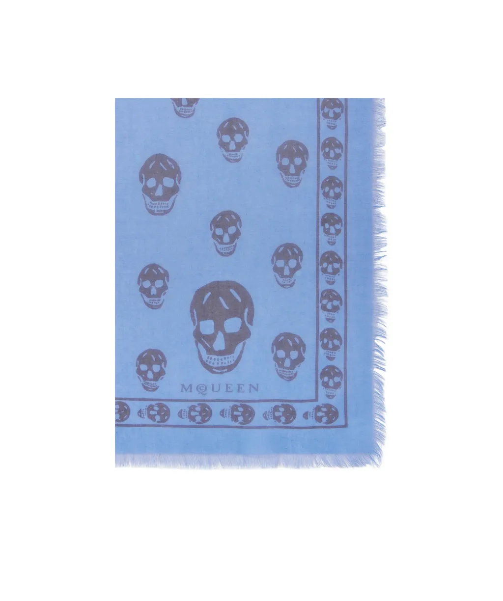 Classic Skull Printed Frayed-Edge Scarf