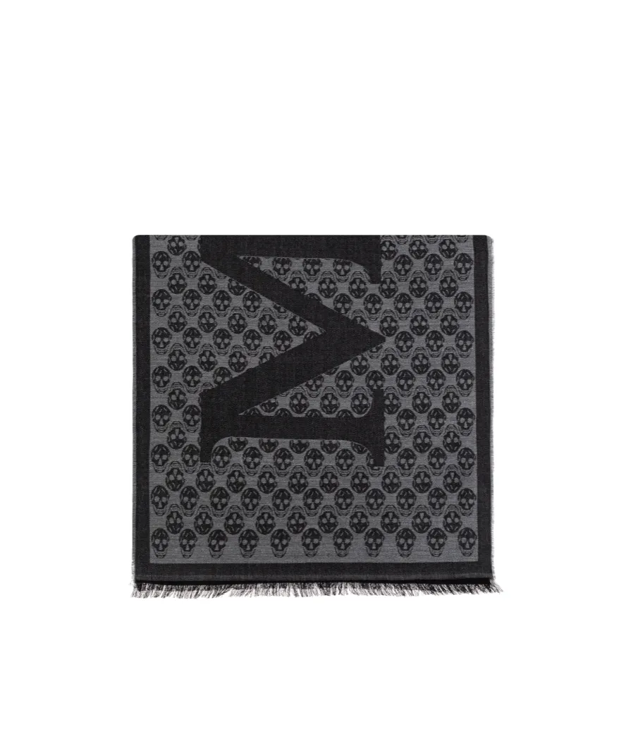 Skull Jacquard Frayed-Edge Scarf