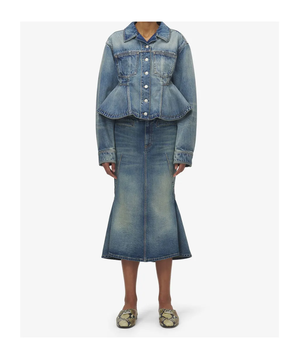 Flared Denim Kickback Skirt