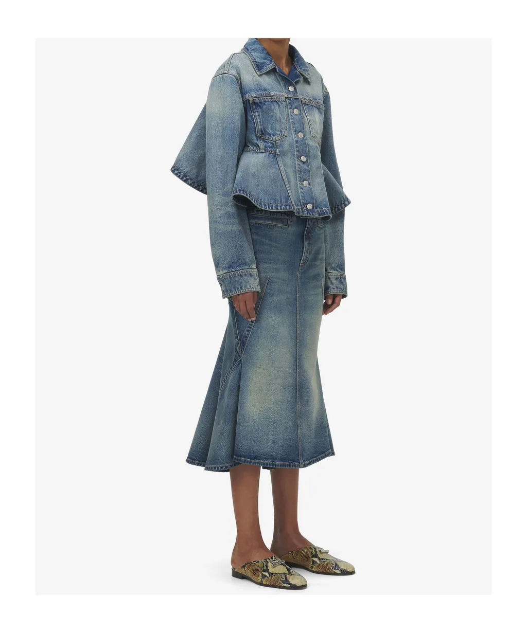 Flared Denim Kickback Skirt