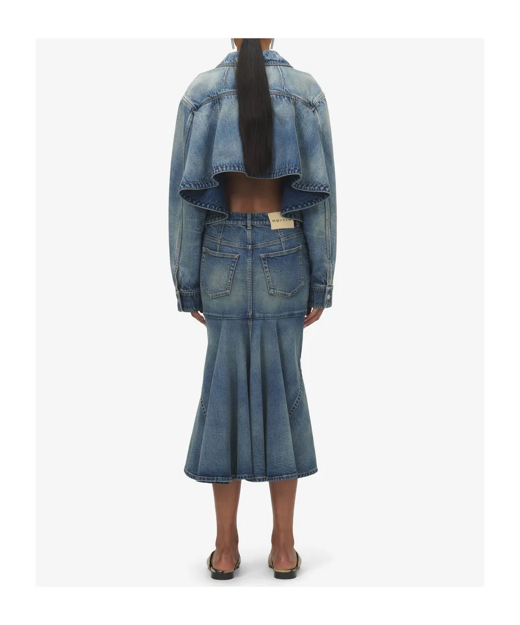 Flared Denim Kickback Skirt