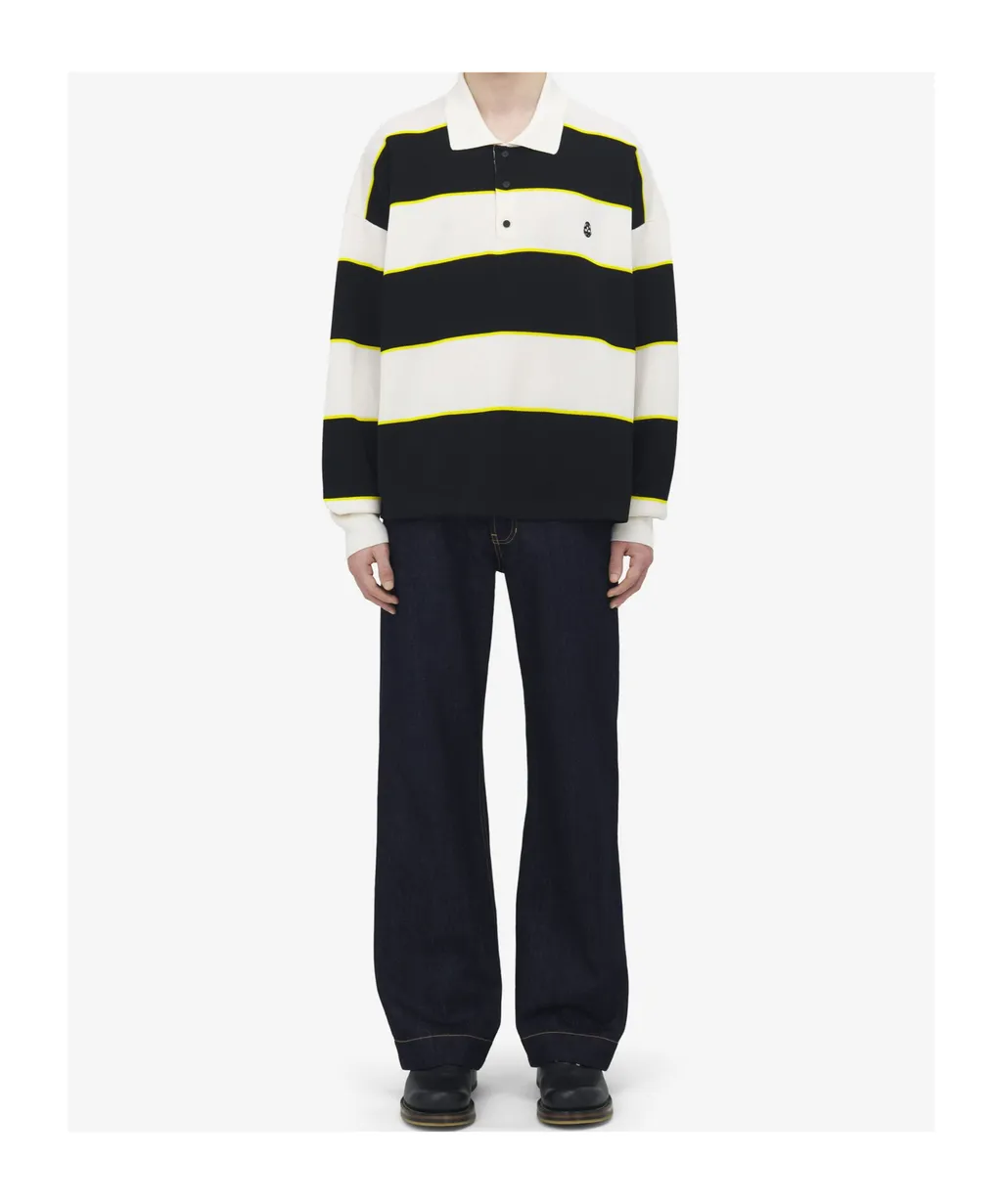 Skull Embroidered Knitted Striped Polo Shirt