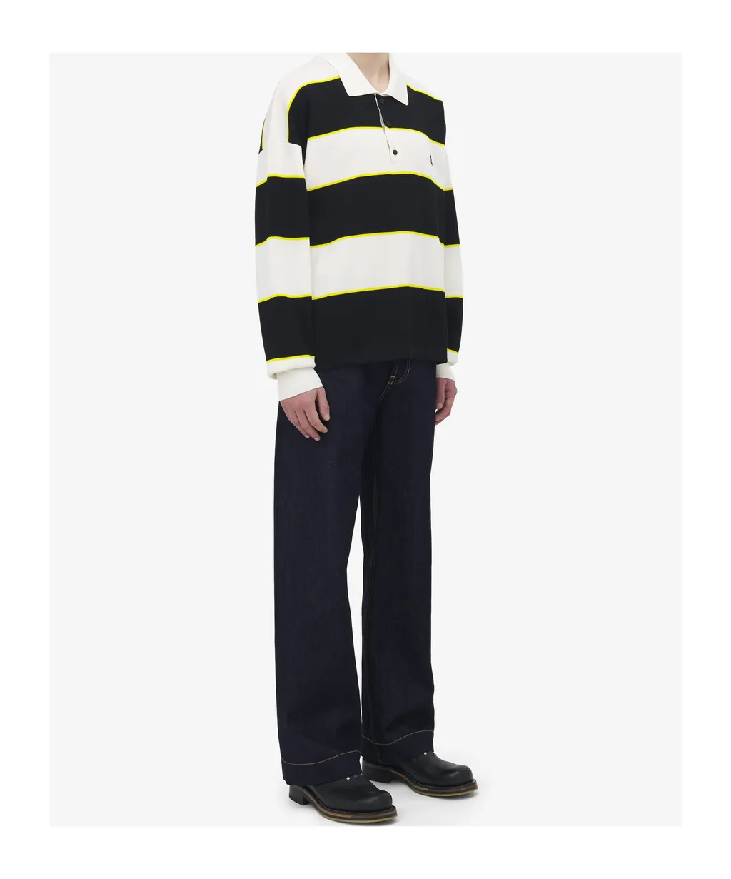 Skull Embroidered Knitted Striped Polo Shirt
