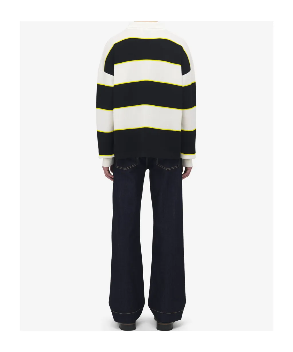 Skull Embroidered Knitted Striped Polo Shirt