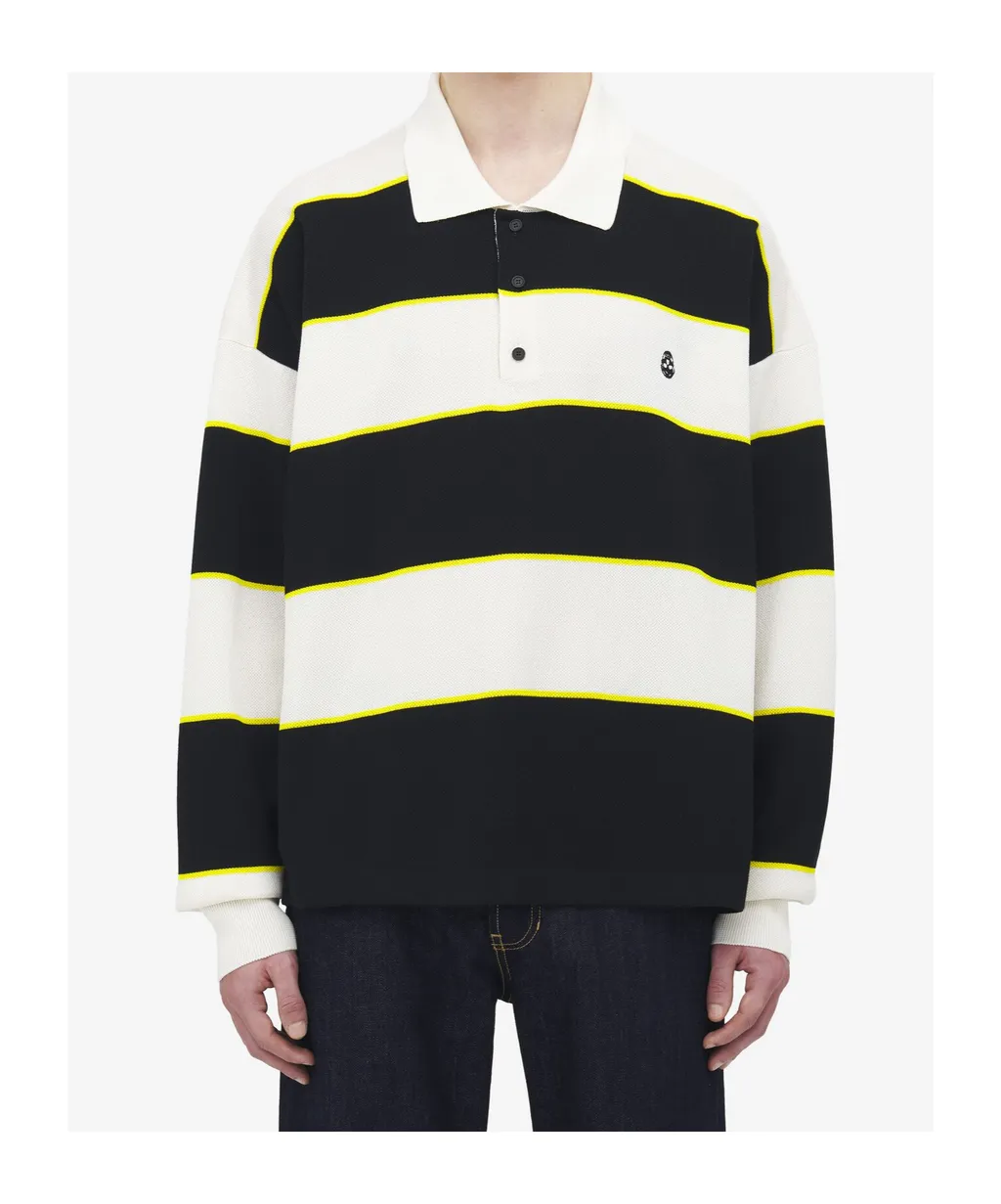 Skull Embroidered Knitted Striped Polo Shirt