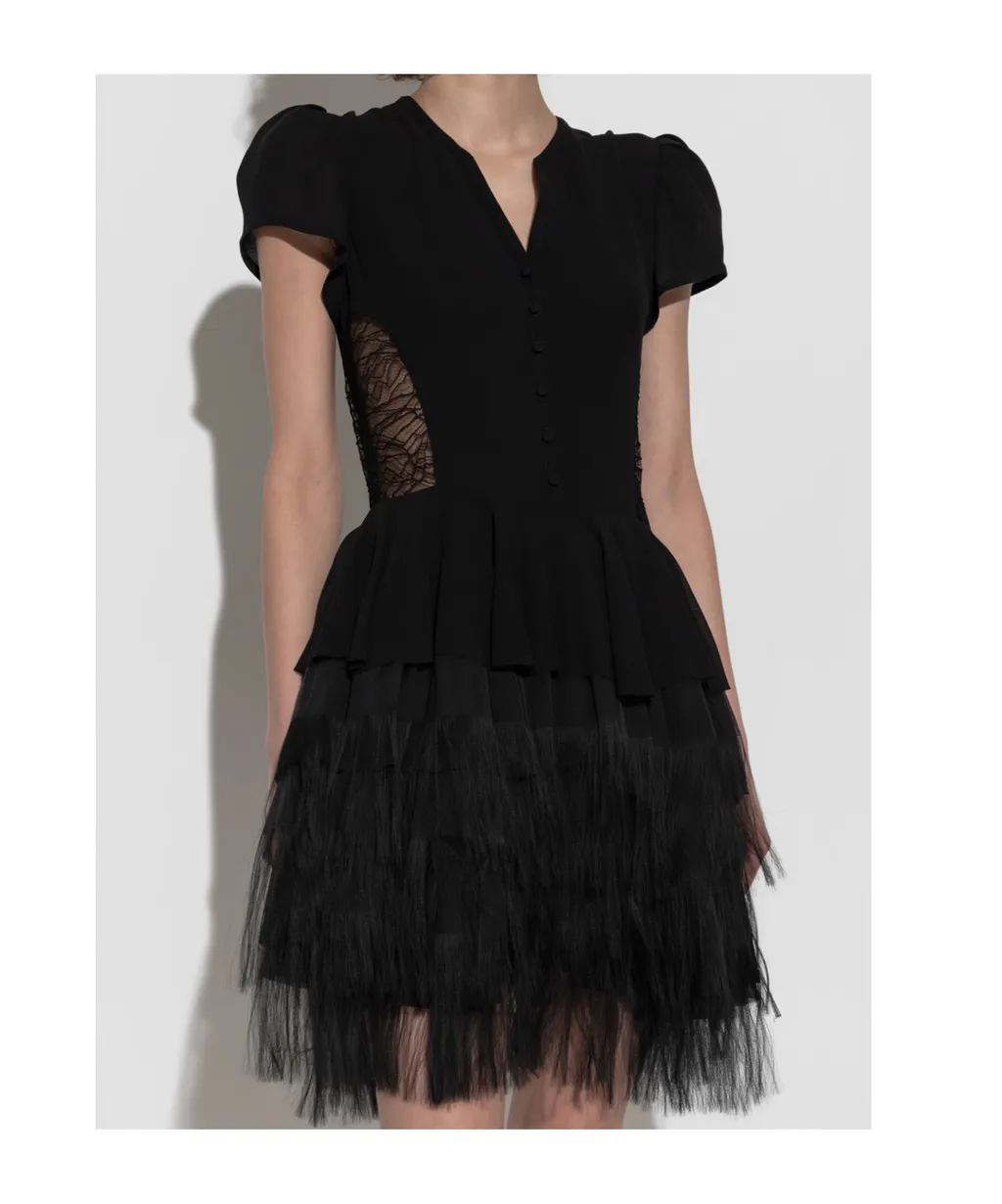 Layered Fringed Mesh Mini Dress