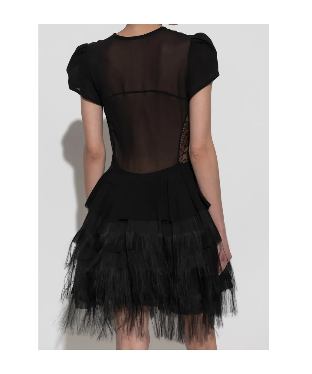 Layered Fringed Mesh Mini Dress