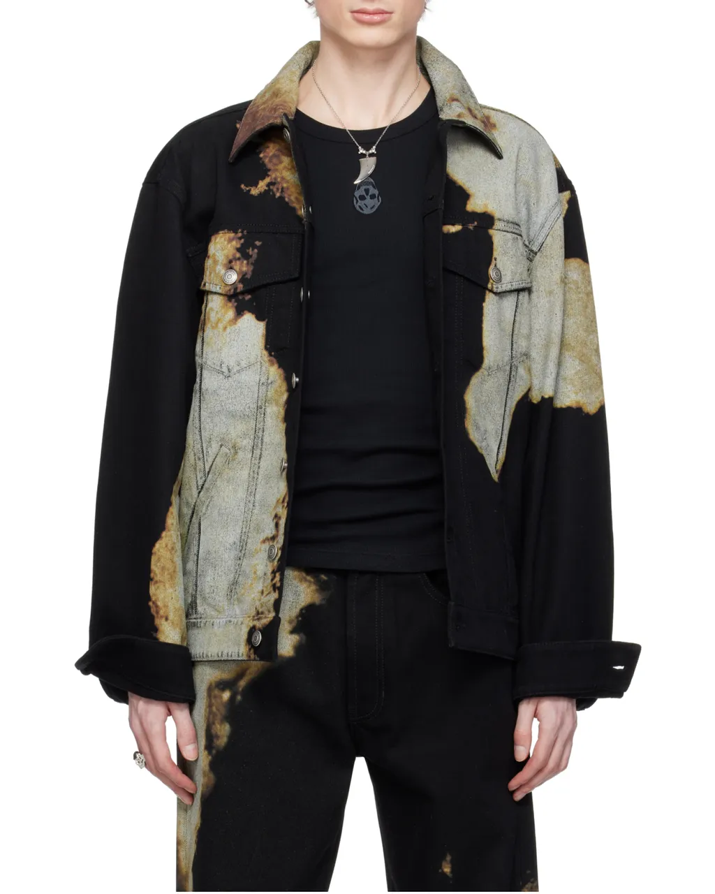 Abstract Print Denim Jacket