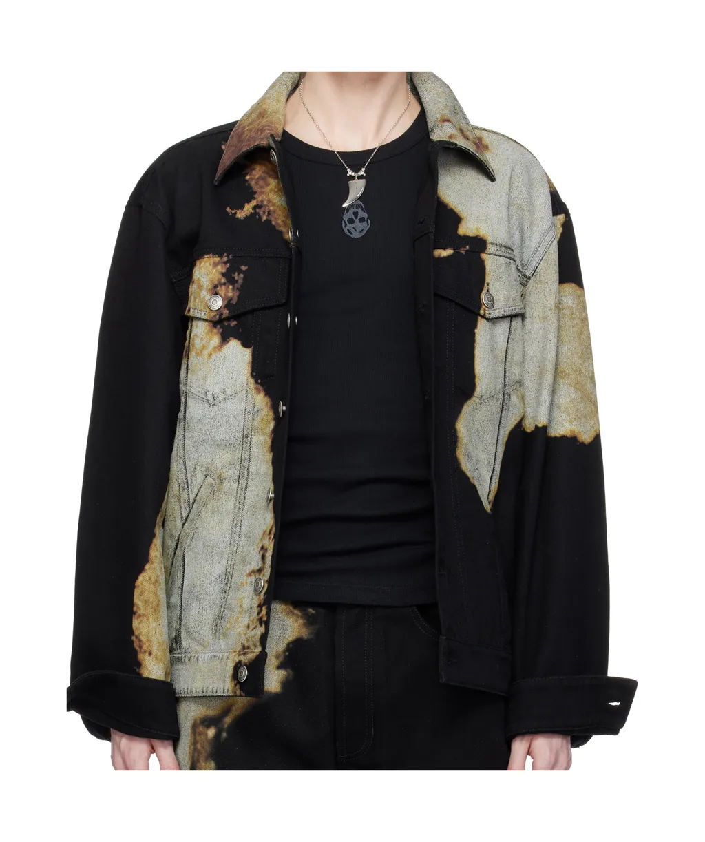 Abstract Print Denim Jacket