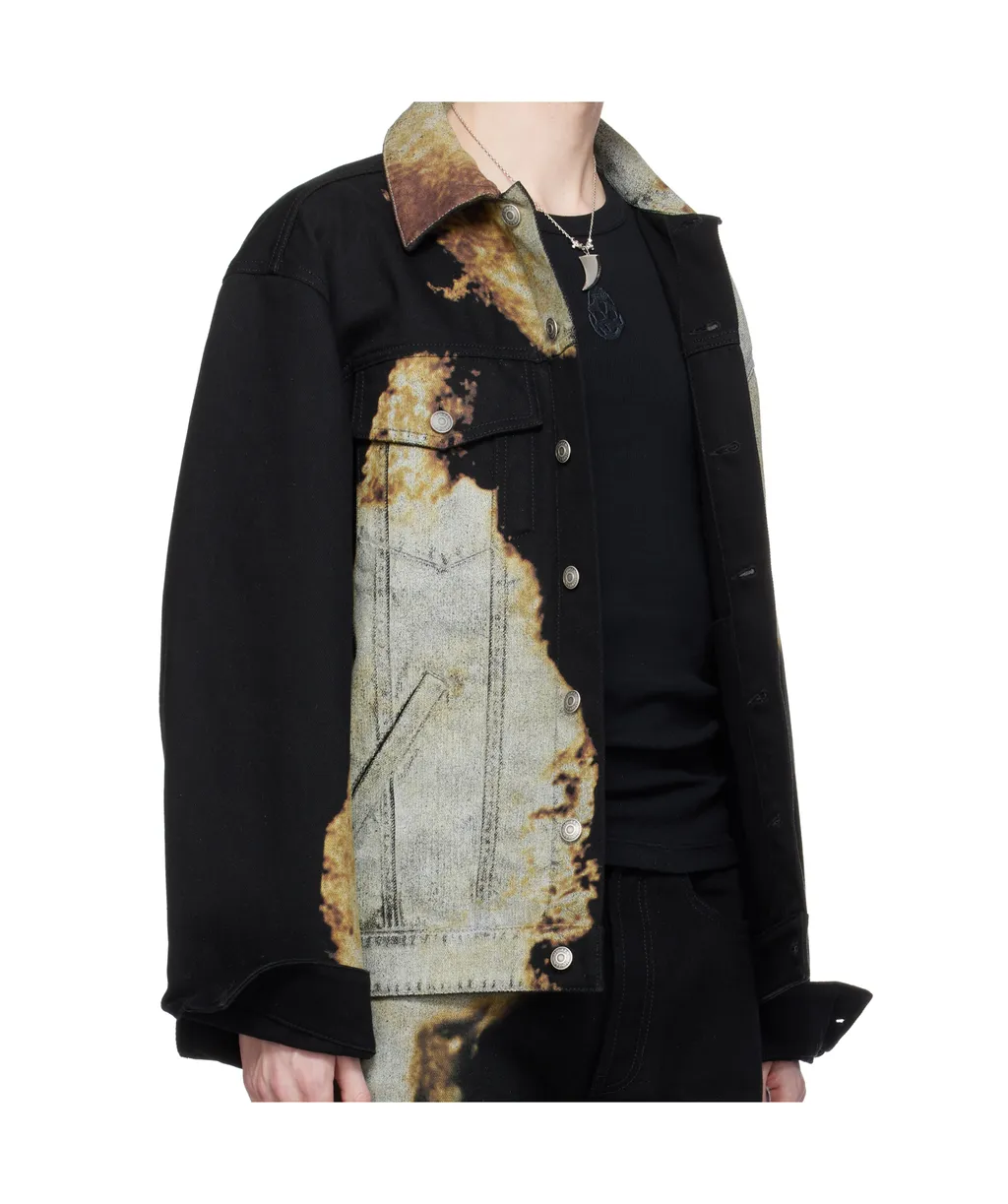 Abstract Print Denim Jacket