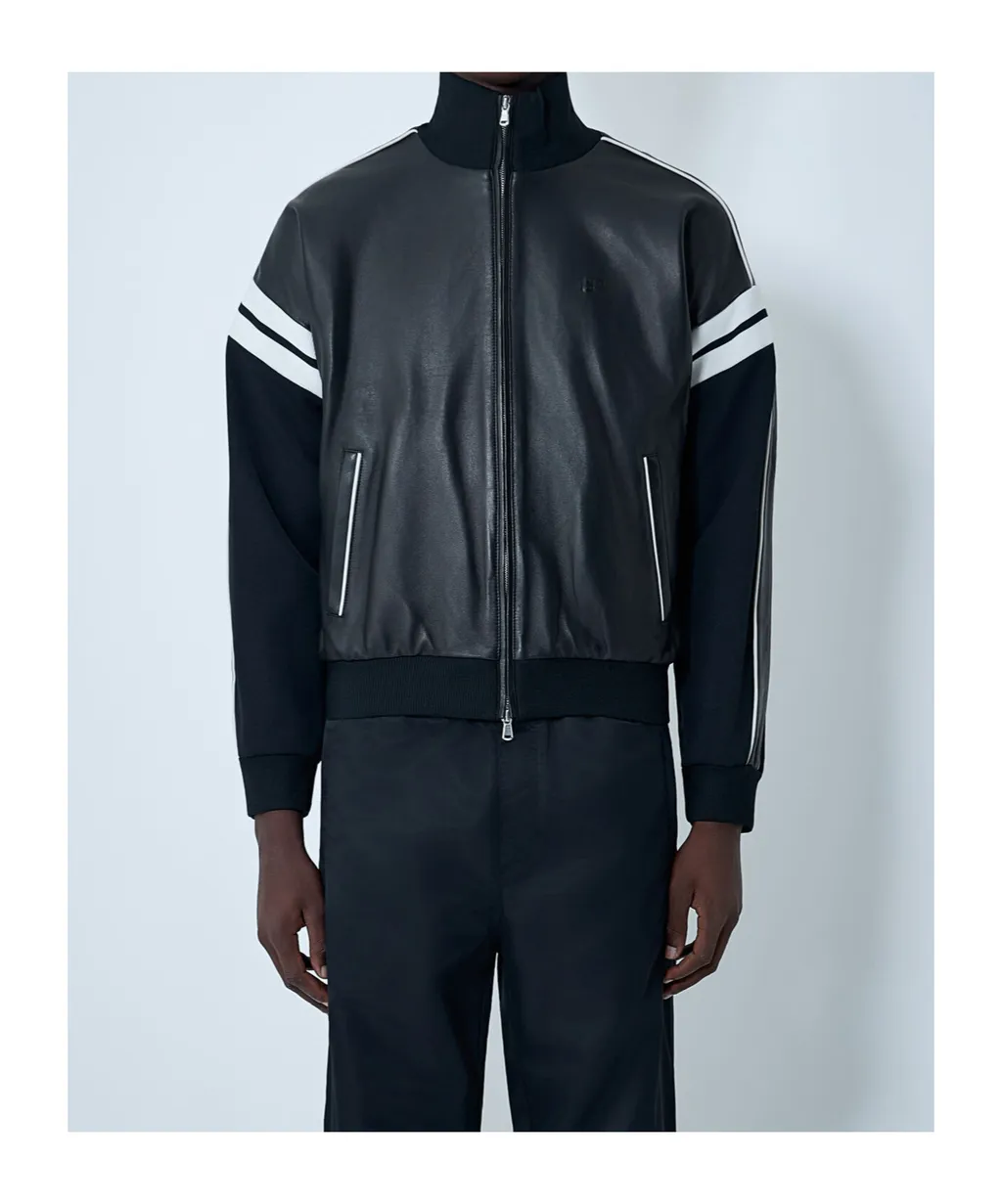 Leather Logo Motif Bomber Jacket