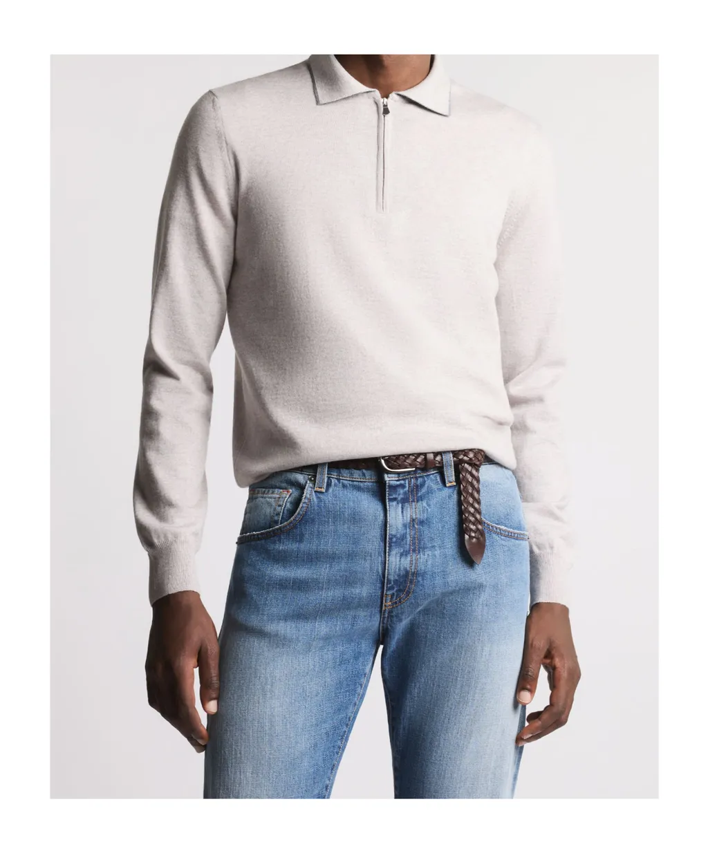 Zip-Collar Wool Polo Shirt