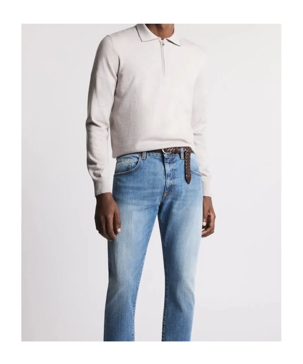 Zip-Collar Wool Polo Shirt