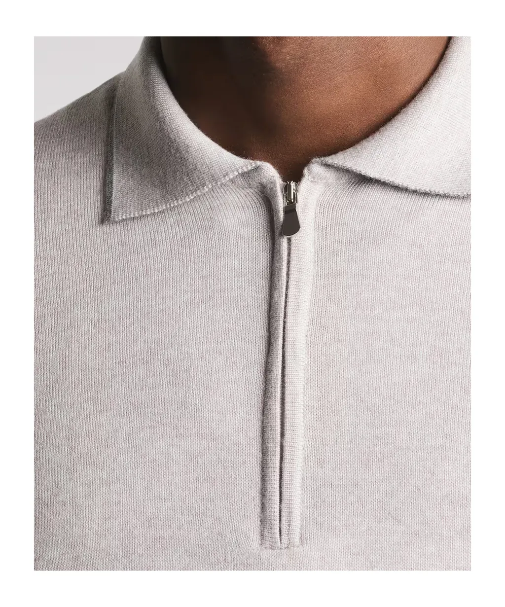 Zip-Collar Wool Polo Shirt
