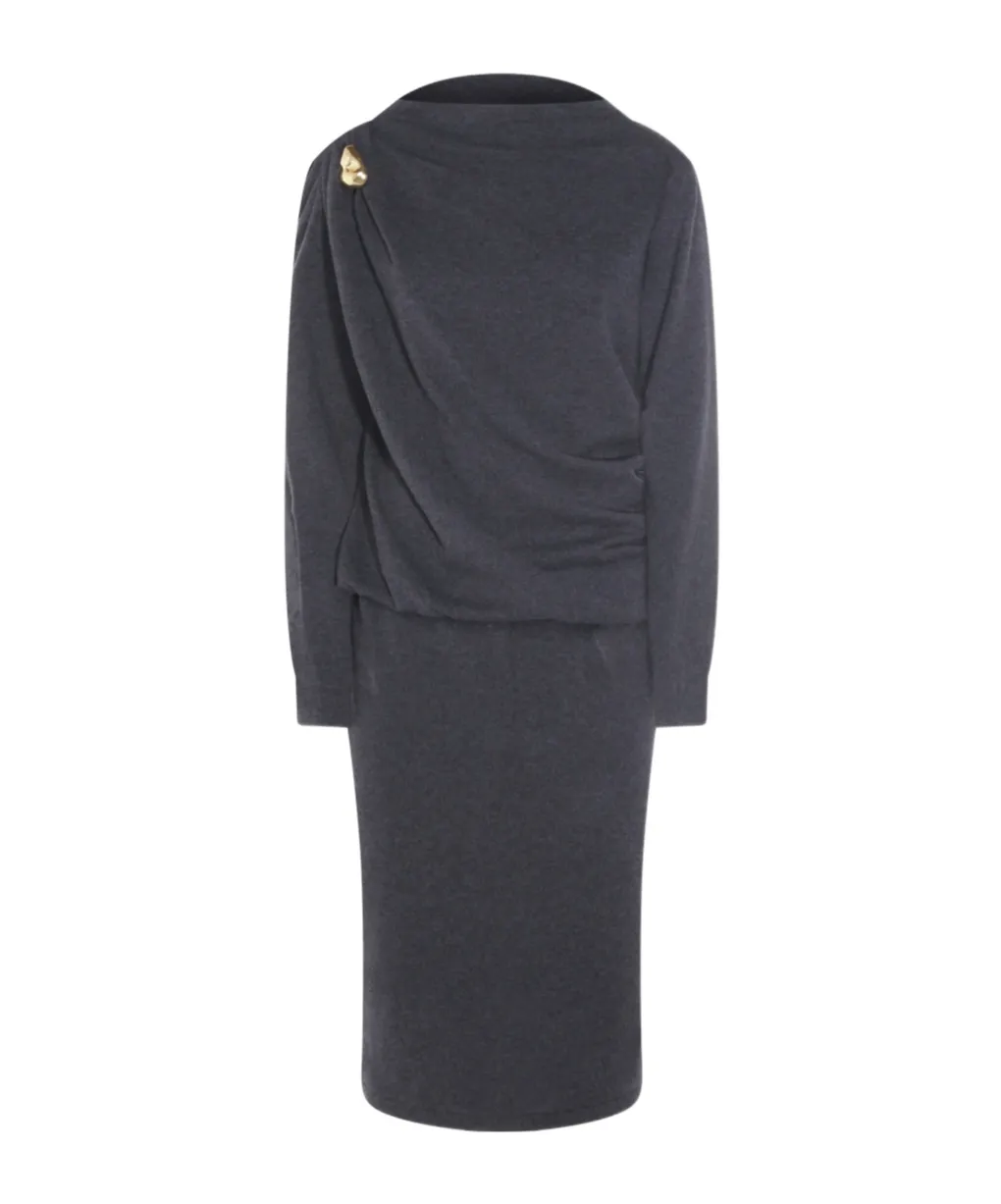 Draped Embellishment Midi Dress