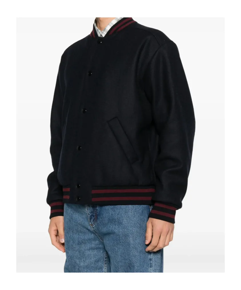 Striped Trim Logo Detailed Jacket