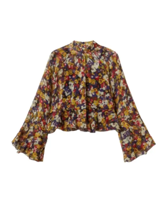 Floral-Print Bell-Sleeve Blouse