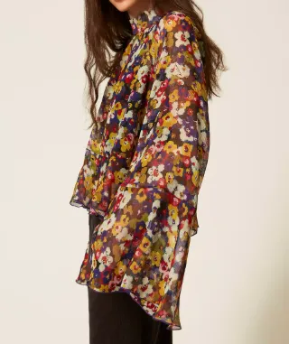 Floral-Print Bell-Sleeve Blouse
