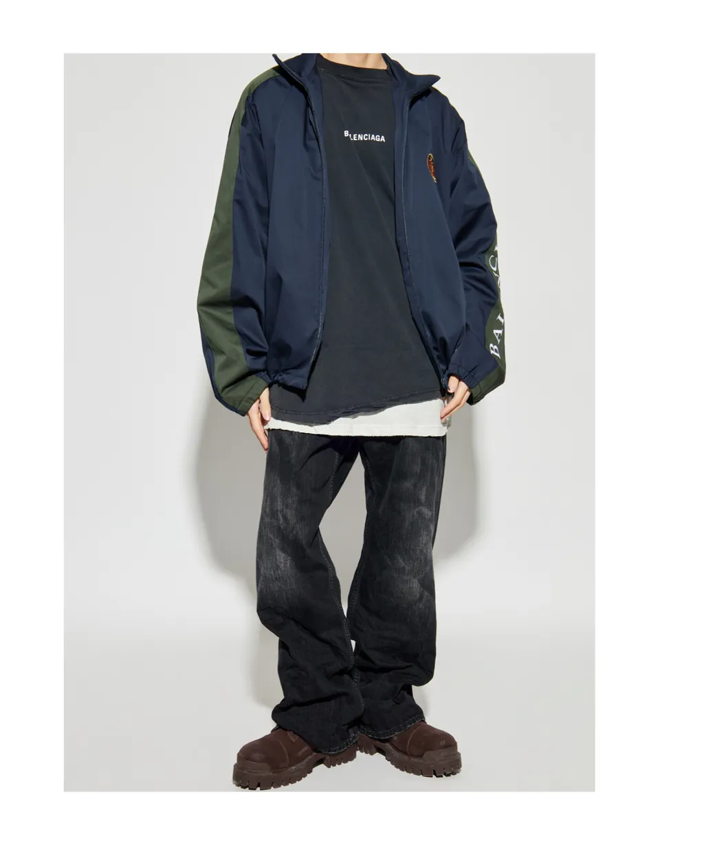 Stand Up Collar Logo Embroidered Jacket