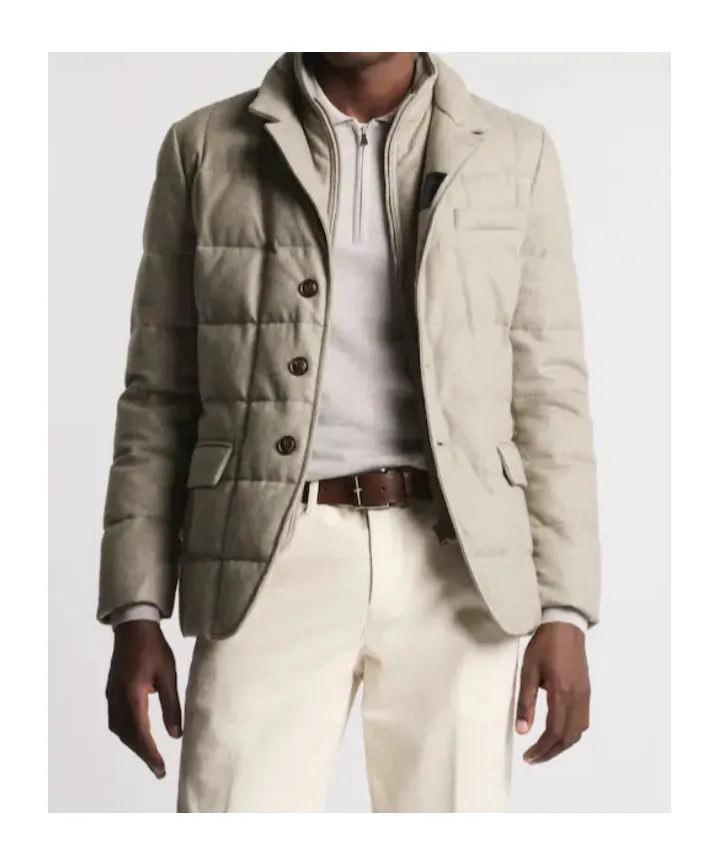 Double Front Short Down Jacket In Carded Wool Flannel