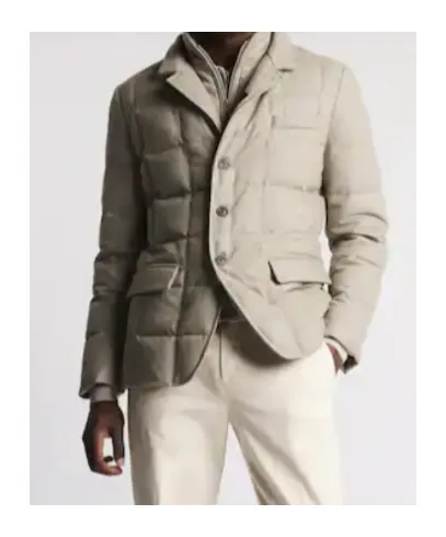 Double Front Short Down Jacket In Carded Wool Flannel