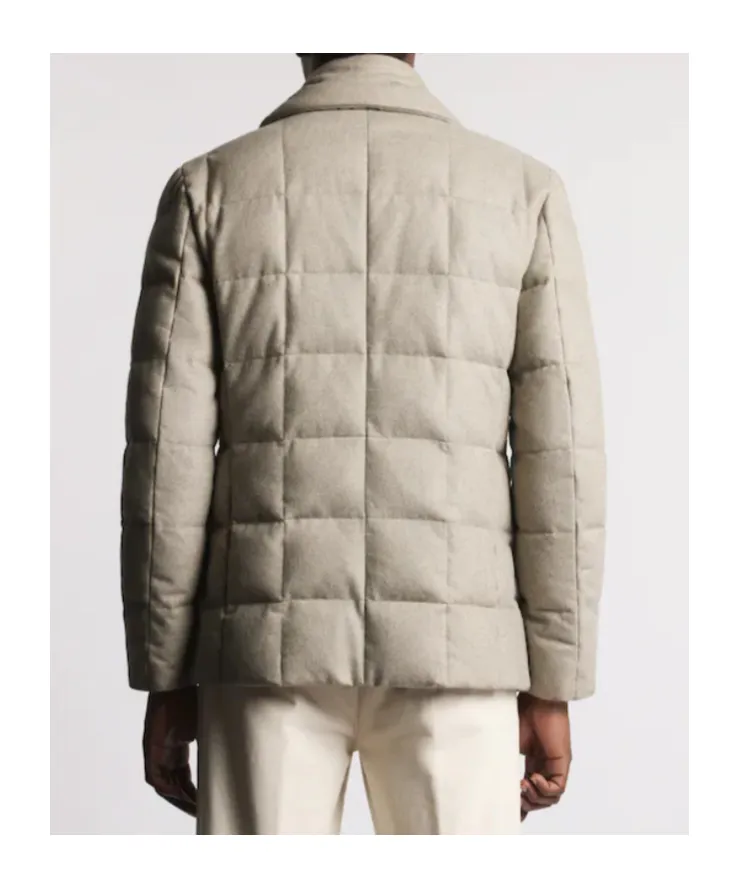 Double Front Short Down Jacket In Carded Wool Flannel