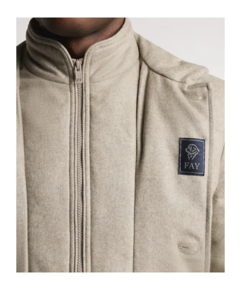Double Front Short Down Jacket In Carded Wool Flannel