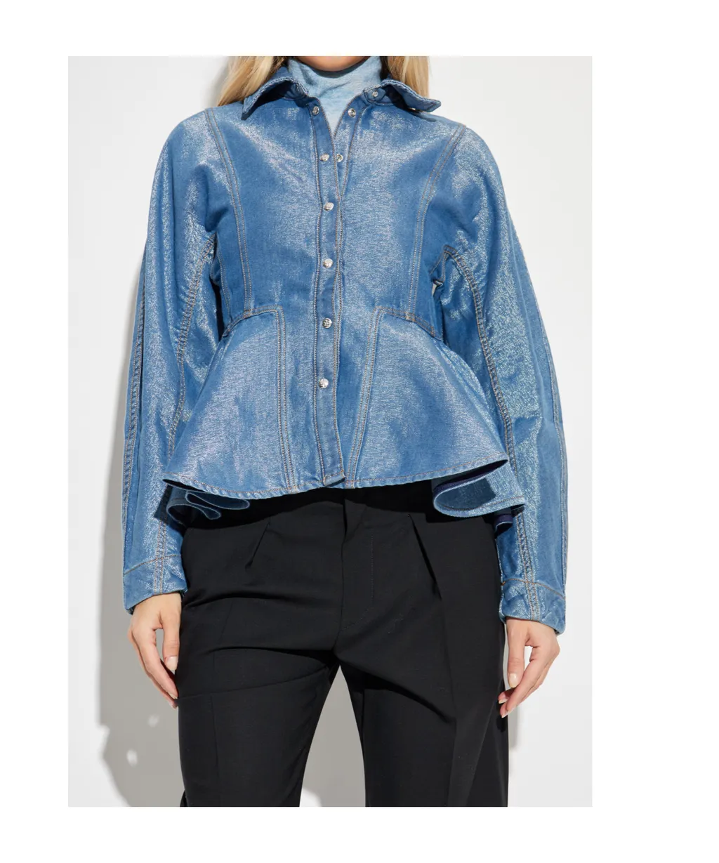 Buttoned Peplum Denim Jacket