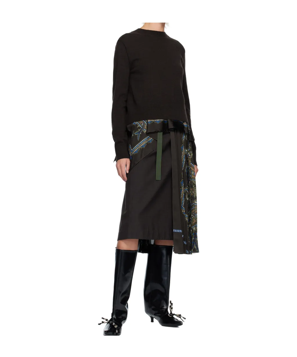 Paisley-Print Panelled Midi Skirt
