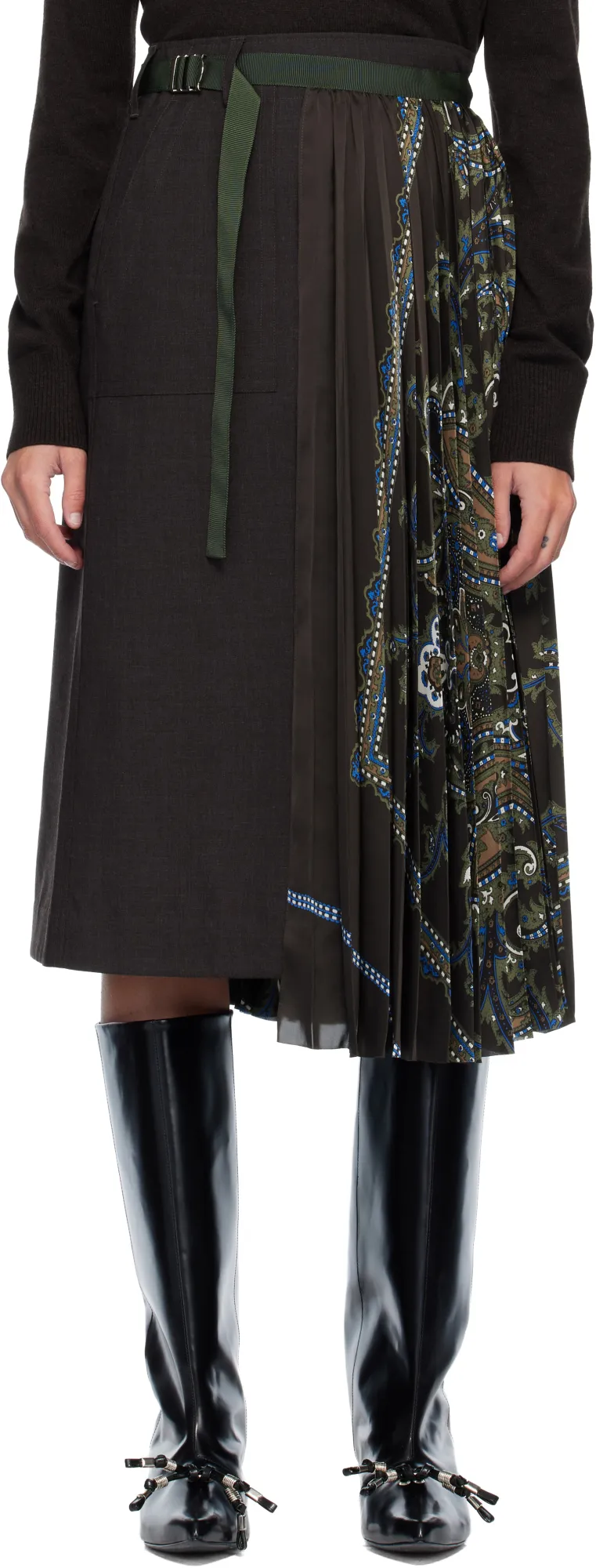 Paisley-Print Panelled Midi Skirt