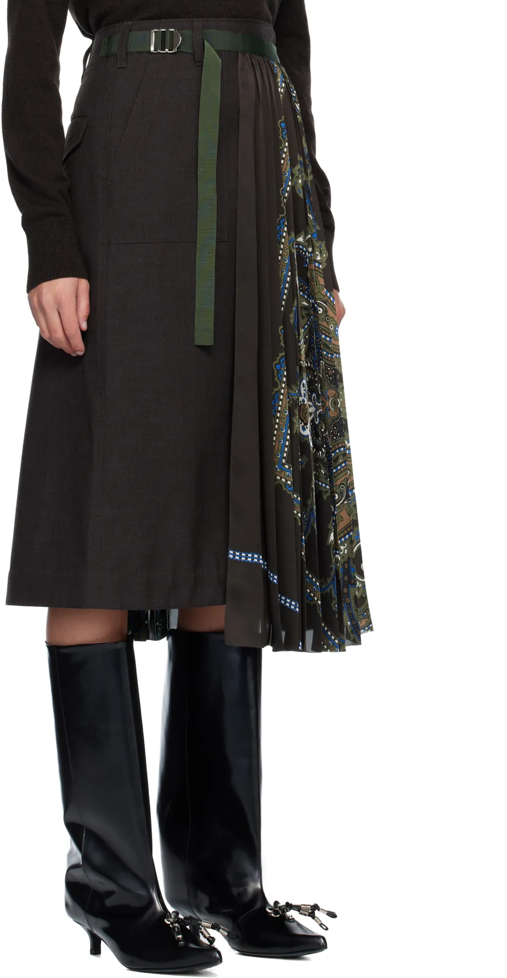 Paisley-Print Panelled Midi Skirt