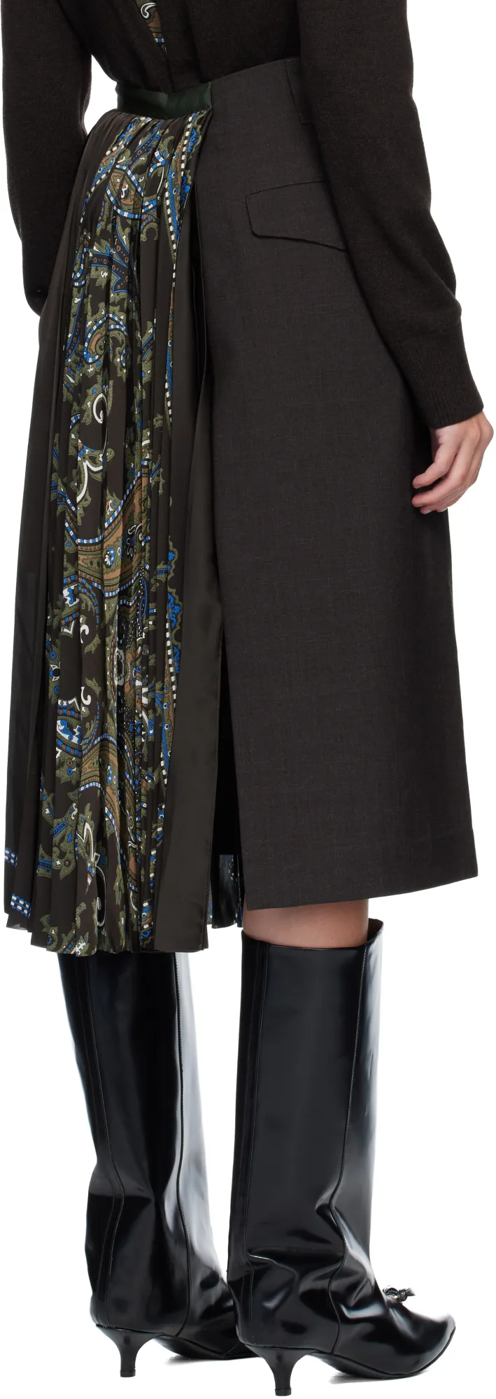 Paisley-Print Panelled Midi Skirt