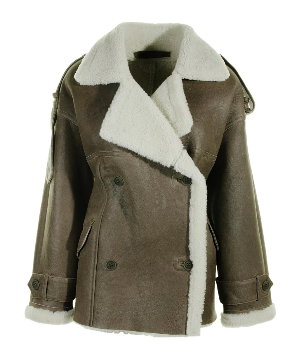 Shearling-Fur Double-Breasted Jacket