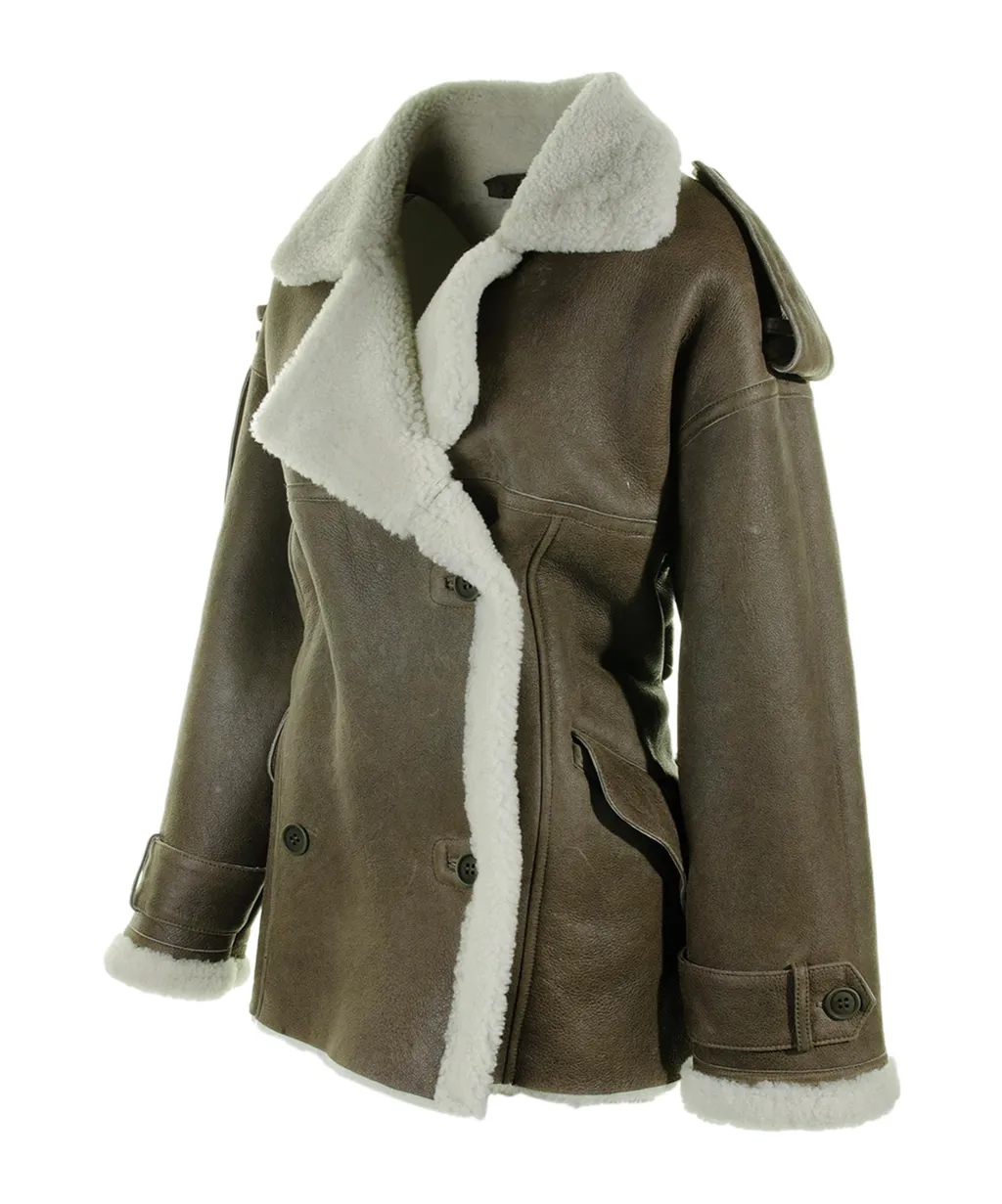Shearling-Fur Double-Breasted Jacket