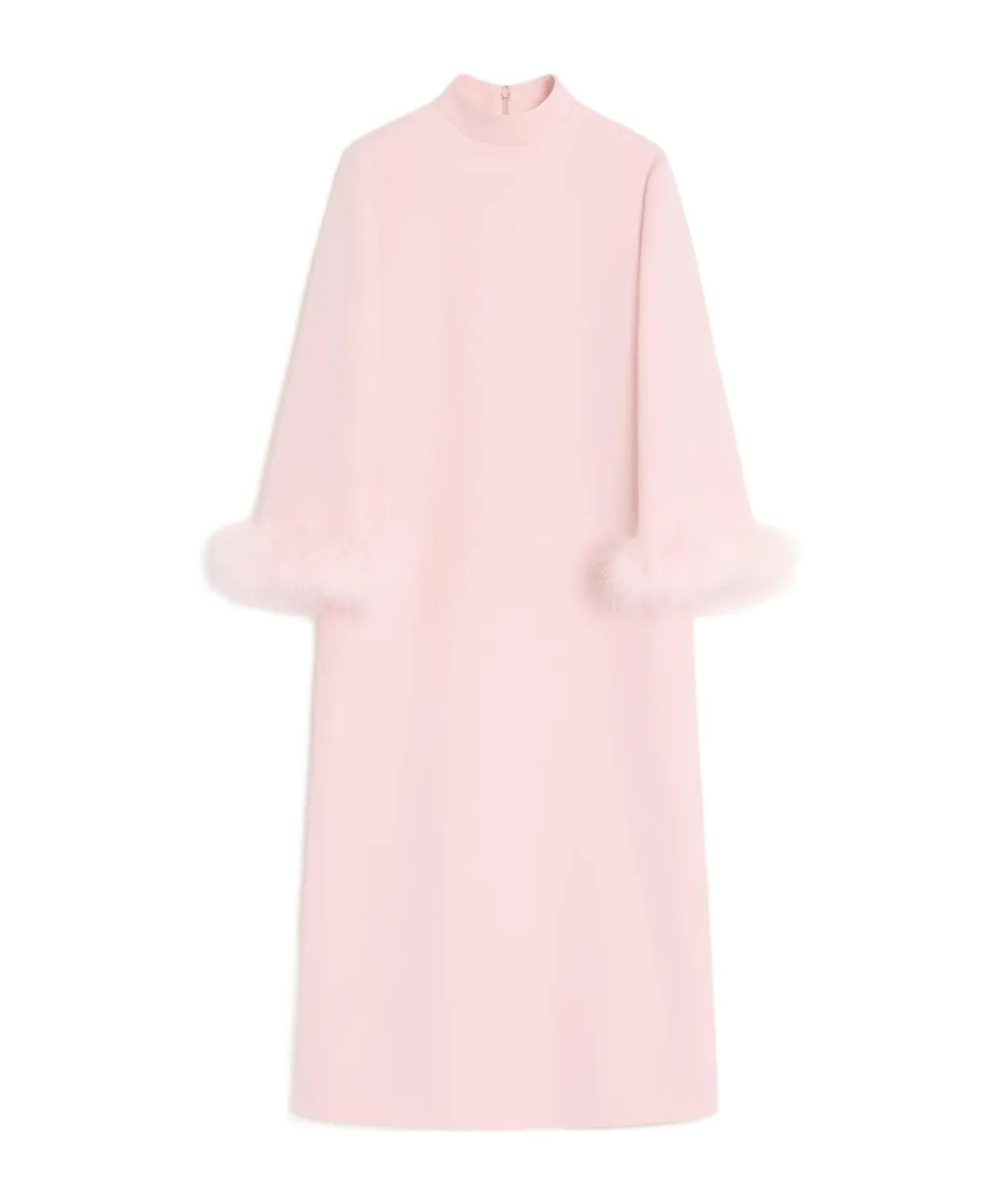Crepe Couture Dress With Feathers
