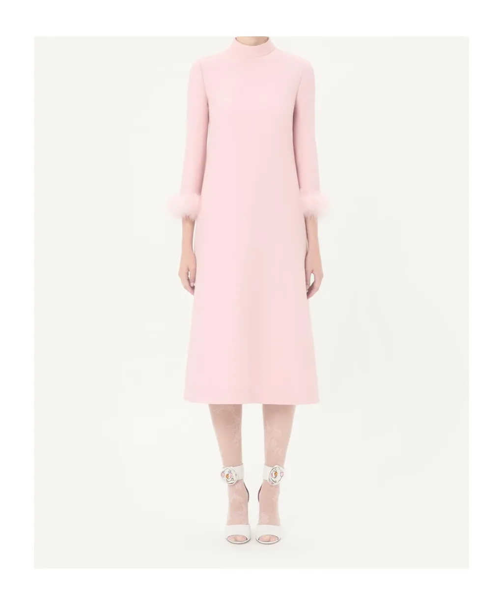 Crepe Couture Dress With Feathers