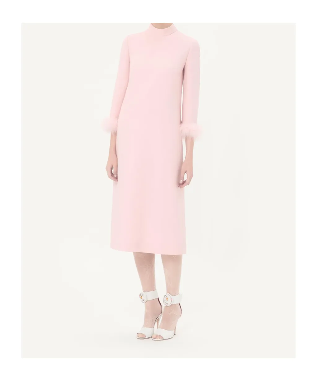 Crepe Couture Dress With Feathers