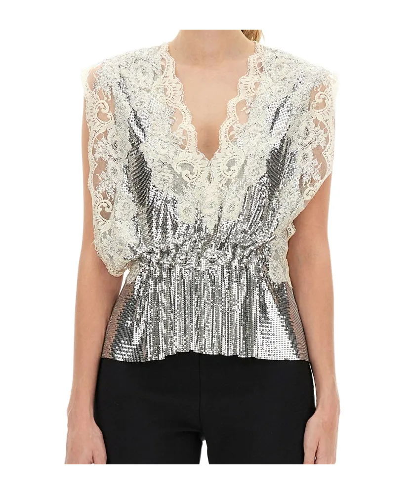 Lace Sequin-Embellished Sleeveless Top